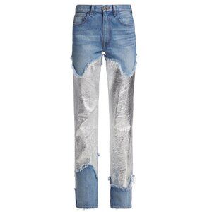 Brandon Maxwell The Stella Metallic Leather Patch Jeans